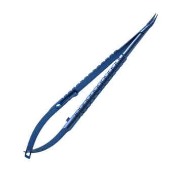Needle Holder, Titanium, Curved, Medium 9mm Jaws, With Lock, Round Handle, Overall Length 5-1/4" (136mm) 
